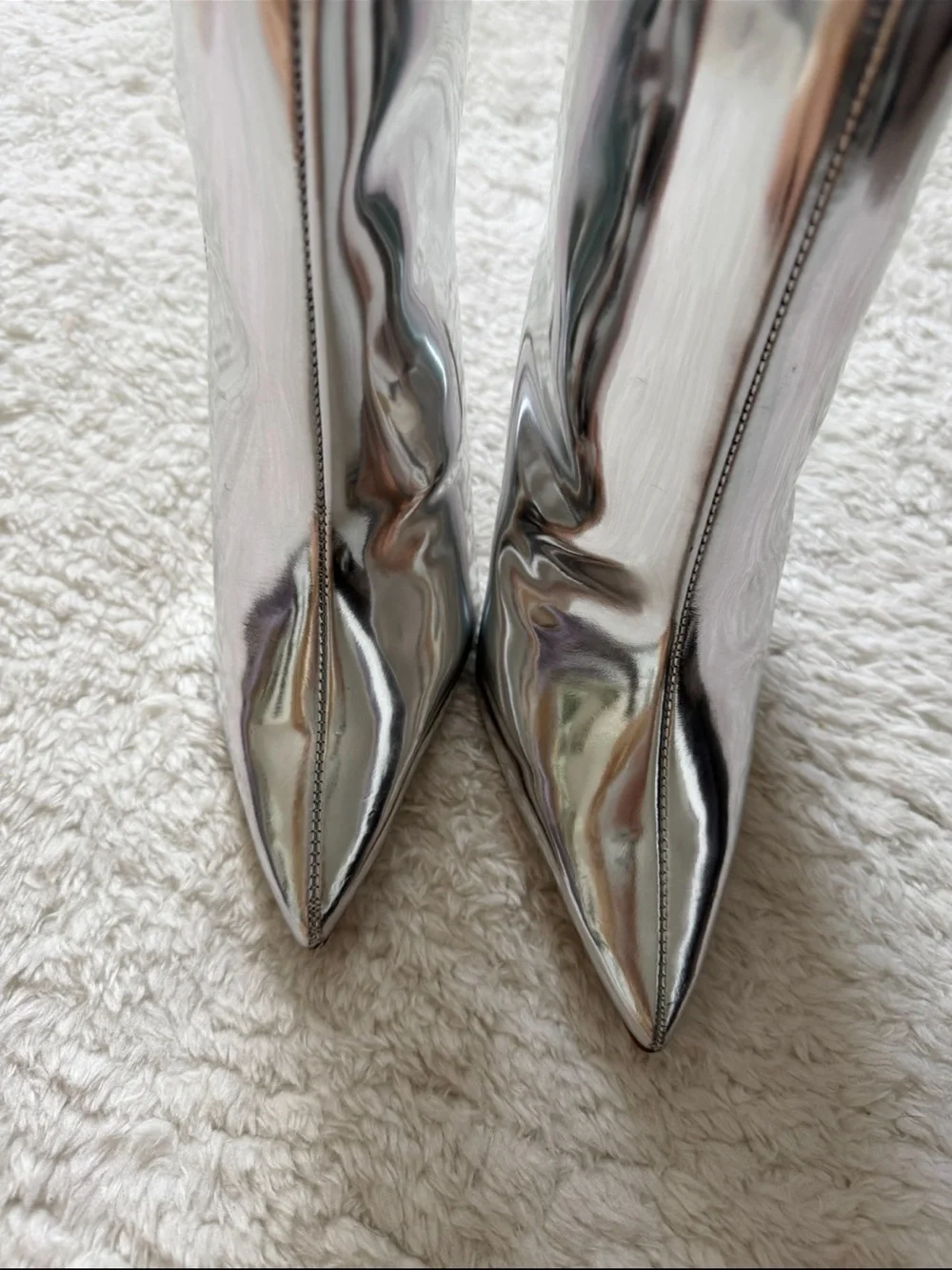 SCHUTZ Silver Metallic Over-the-Knee Pointed Stiletto Boots